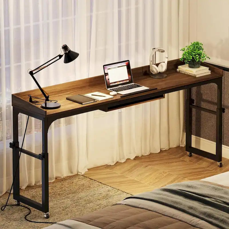 Mobile Height Adjustable Overbed Table with Wheels, Featuring Outlets and USB Ports for Laptops 2