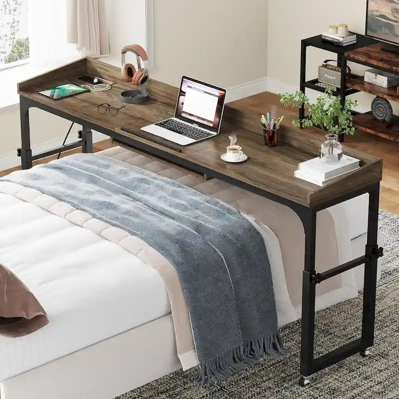 Mobile Height Adjustable Overbed Table with Wheels, Featuring Outlets and USB Ports for Laptops 5