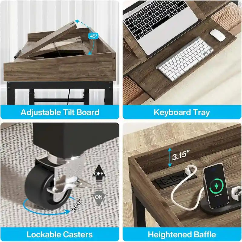 Mobile Height Adjustable Overbed Table with Wheels, Featuring Outlets and USB Ports for Laptops 6