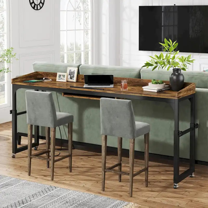 Mobile Height Adjustable Overbed Table with Wheels, Featuring Outlets and USB Ports for Laptops 9