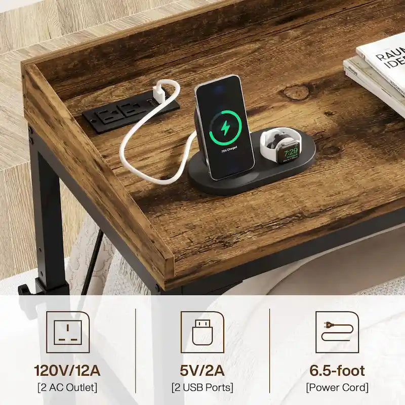 Mobile Height Adjustable Overbed Table with Wheels, Featuring Outlets and USB Ports for Laptops 11