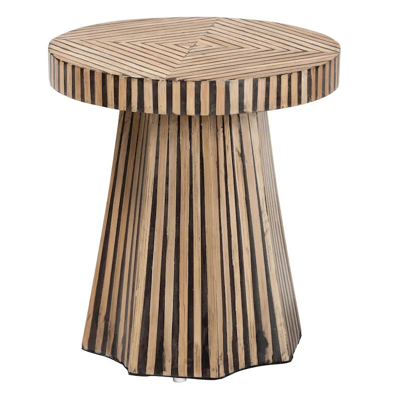 Devika Contemporary Bohemian Two-Tone Bamboo End Table in Natural and Dark Brown 2