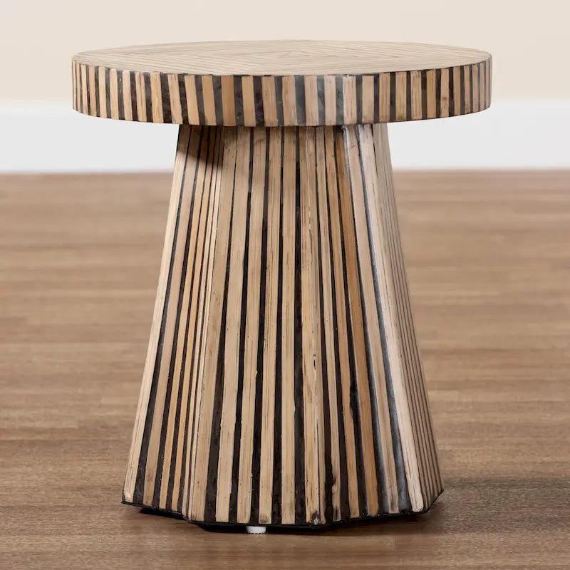 Devika Contemporary Bohemian Two-Tone Bamboo End Table in Natural and Dark Brown 7