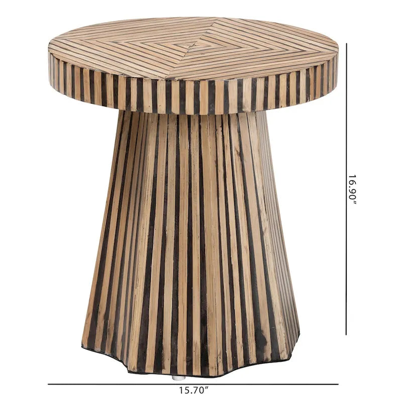 Devika Contemporary Bohemian Two-Tone Bamboo End Table in Natural and Dark Brown 8