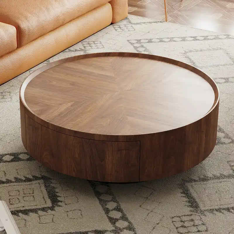 Compact Mid-Century Modern Round Walnut Coffee Table for Small Spaces and Apartments 1