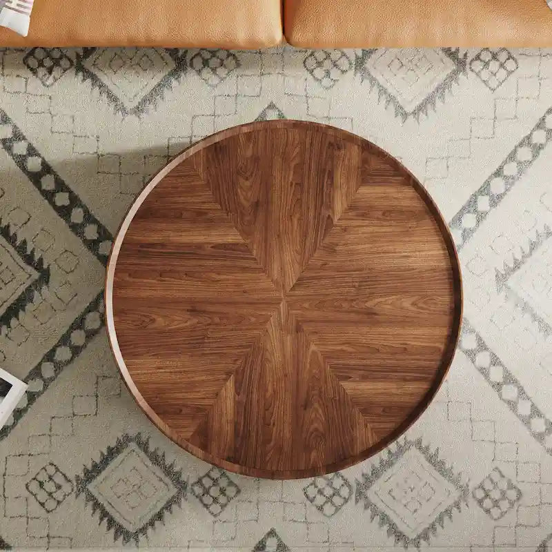 Compact Mid-Century Modern Round Walnut Coffee Table for Small Spaces and Apartments 2