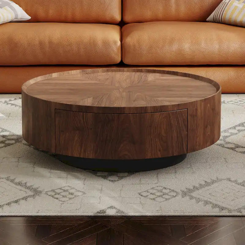 Compact Mid-Century Modern Round Walnut Coffee Table for Small Spaces and Apartments 3