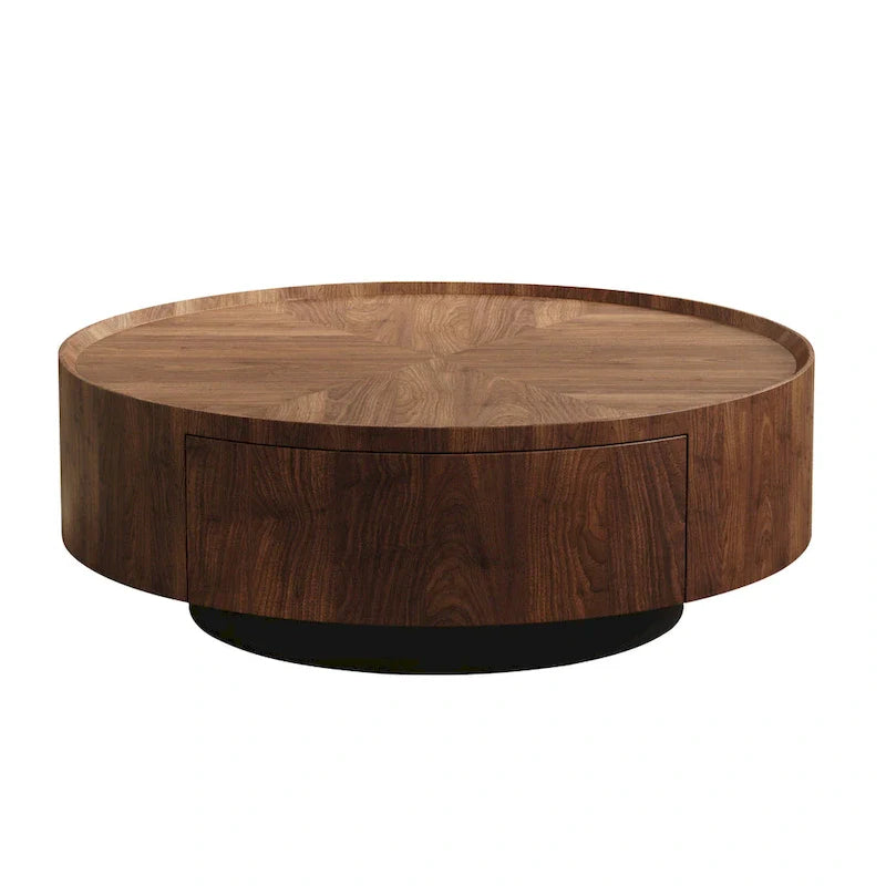 Compact Mid-Century Modern Round Walnut Coffee Table for Small Spaces and Apartments 6
