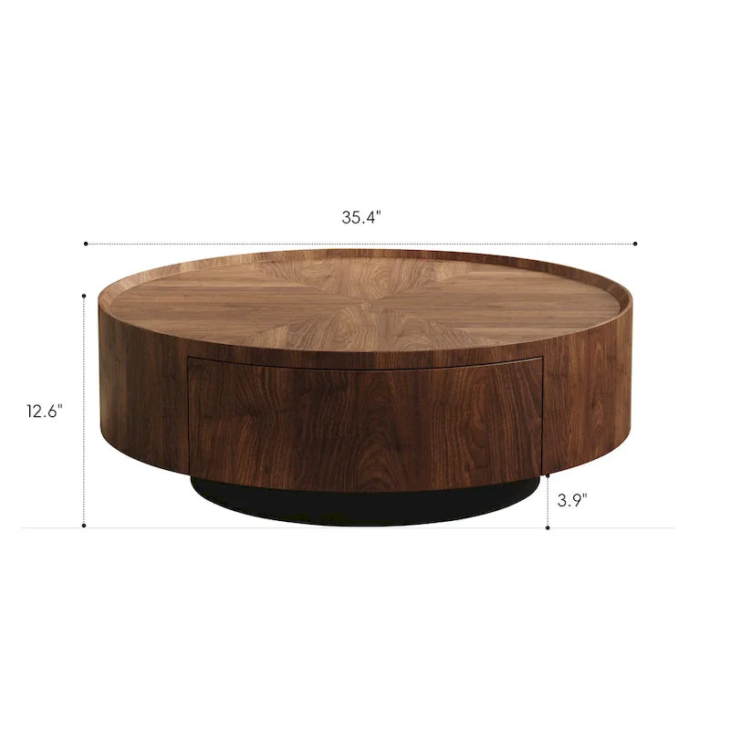Compact Mid-Century Modern Round Walnut Coffee Table for Small Spaces and Apartments 7