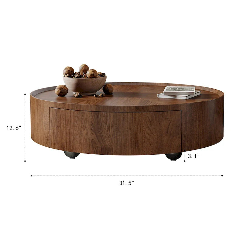 Compact Mid-Century Modern Round Walnut Coffee Table for Small Spaces and Apartments 8