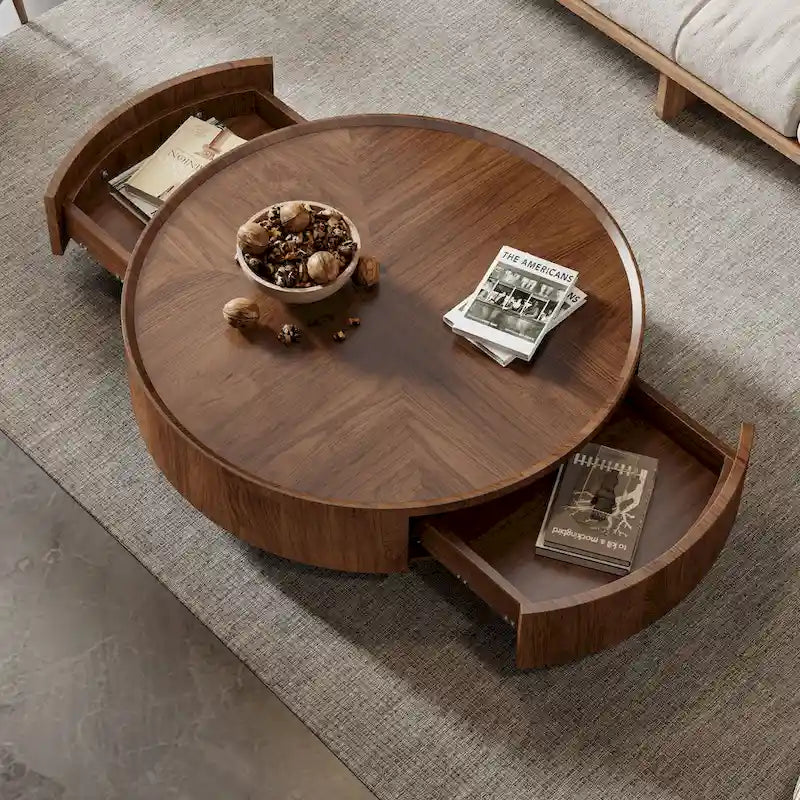 Compact Mid-Century Modern Round Walnut Coffee Table for Small Spaces and Apartments 9