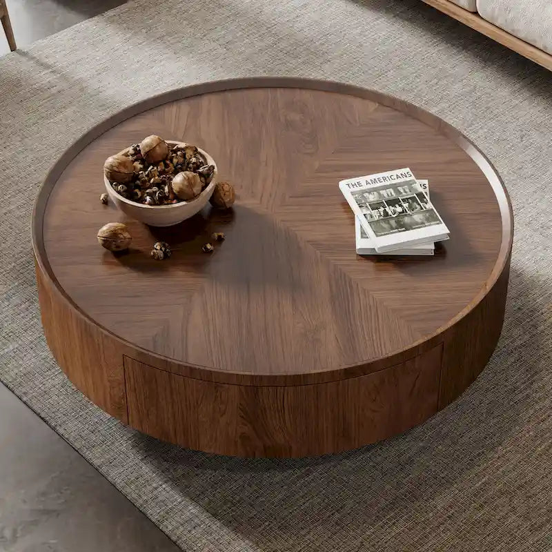 Compact Mid-Century Modern Round Walnut Coffee Table for Small Spaces and Apartments 11