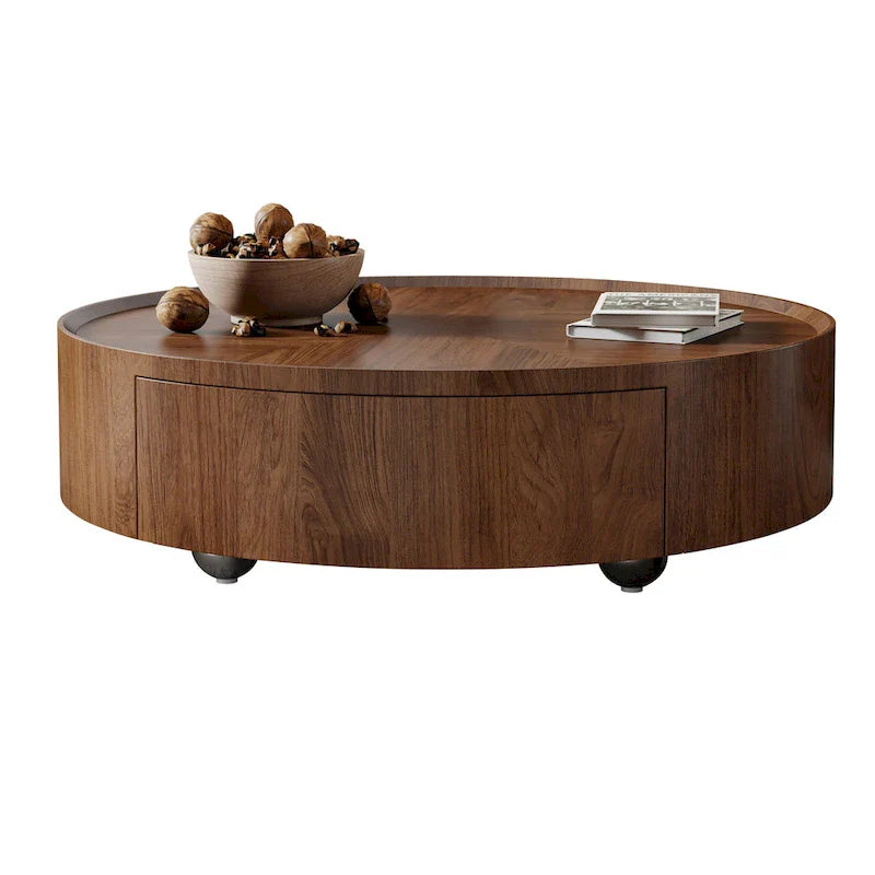 Compact Mid-Century Modern Round Walnut Coffee Table for Small Spaces and Apartments 14