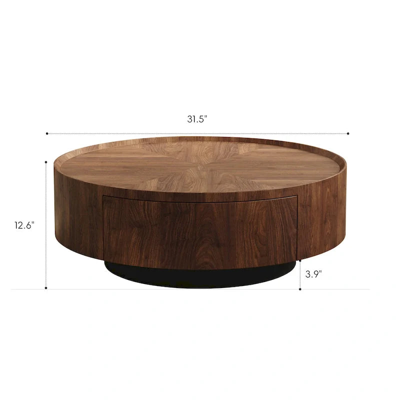 Compact Mid-Century Modern Round Walnut Coffee Table for Small Spaces and Apartments 17