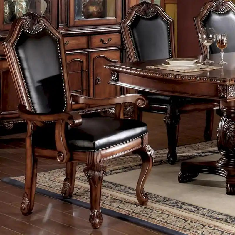Set of 2 Chateau De Ville Black PU Armchairs with Cherry Accents 7