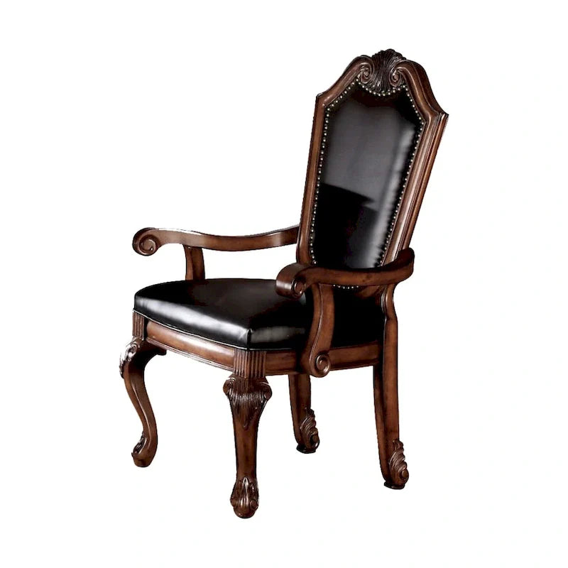Set of 2 Chateau De Ville Black PU Armchairs with Cherry Accents 2