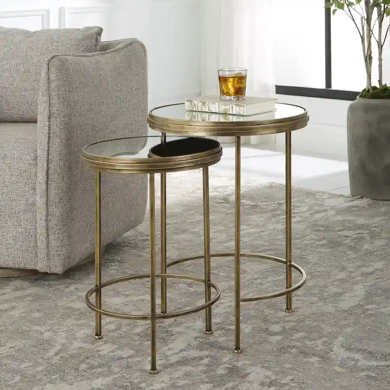 David Frisch Set of 2 Iron and Glass Nesting Tables by Porch & Den 1