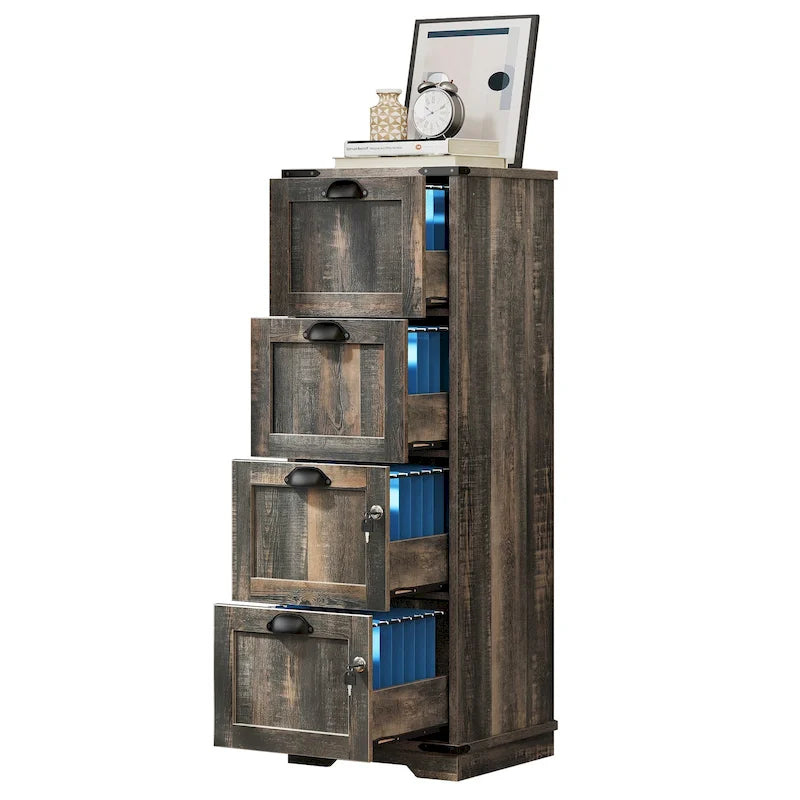 Moasis Rustic Wood Vertical File Cabinet with 4 Drawers and Locking Storage 10