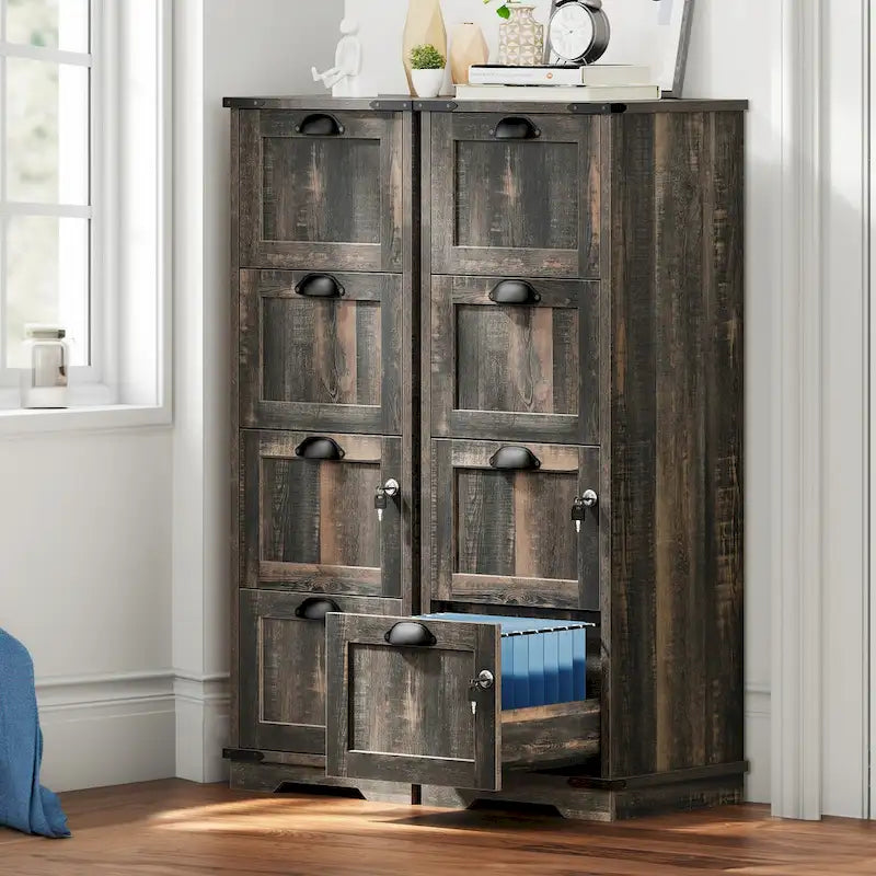 Moasis Rustic Wood Vertical File Cabinet with 4 Drawers and Locking Storage 4