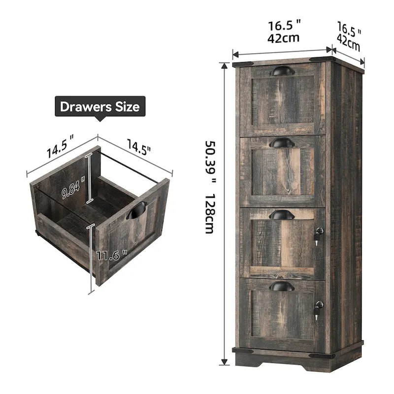 Moasis Rustic Wood Vertical File Cabinet with 4 Drawers and Locking Storage 8