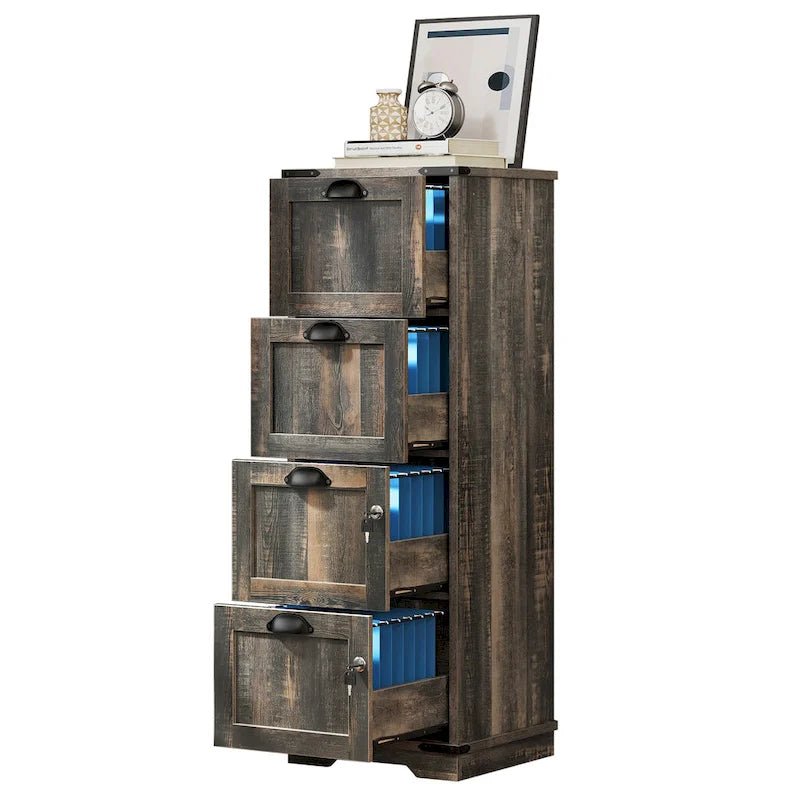 Moasis Rustic Wood Vertical File Cabinet with 4 Drawers and Locking Storage 9