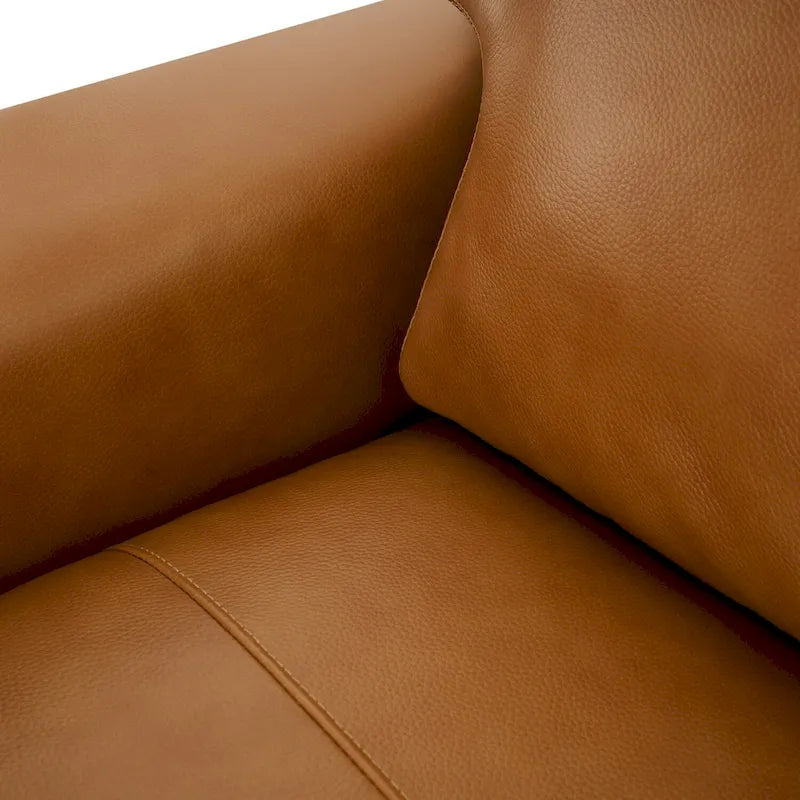 Luxurious Genuine Leather Accent Chair with Goose Feather Cushion, Square Arm Design, and Sturdy Block Legs 7