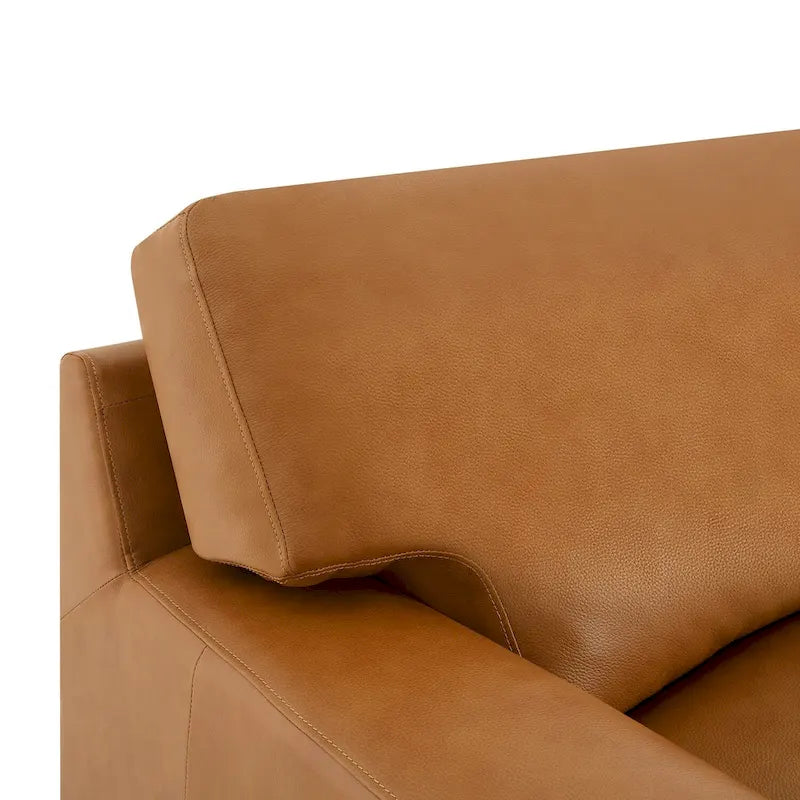 Luxurious Genuine Leather Accent Chair with Goose Feather Cushion, Square Arm Design, and Sturdy Block Legs 8