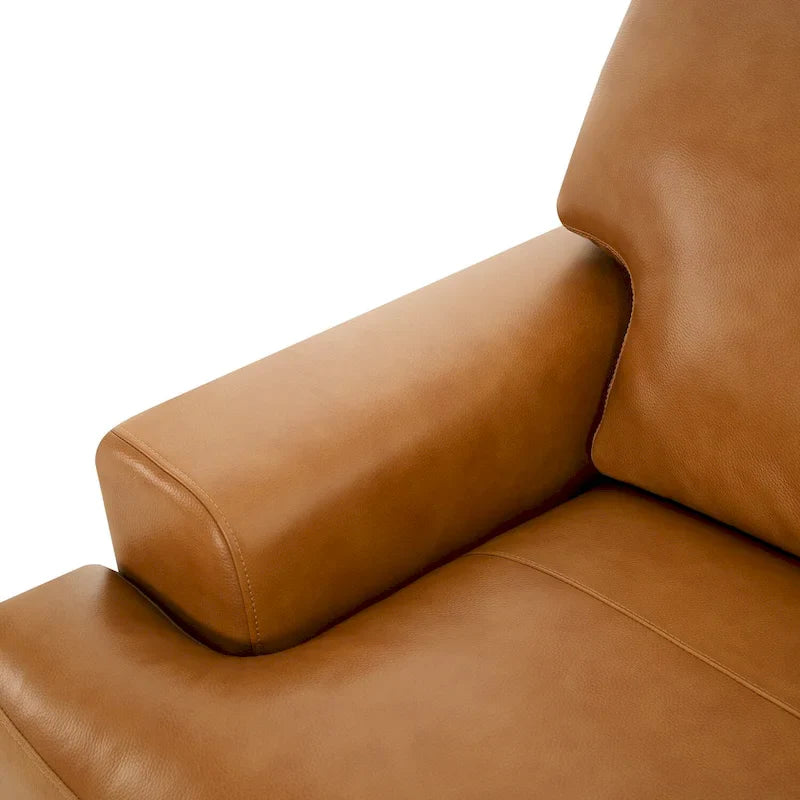 Luxurious Genuine Leather Accent Chair with Goose Feather Cushion, Square Arm Design, and Sturdy Block Legs 9