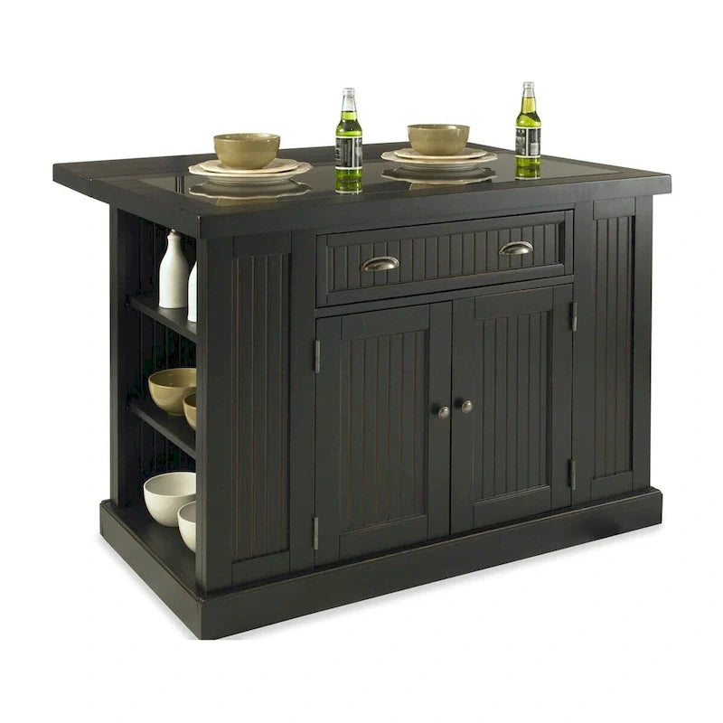 Nantucket Black Wood Kitchen Island with Granite Inlay 2