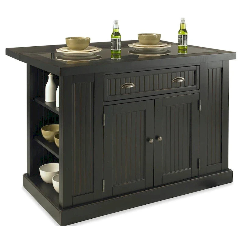 Kitchen Island with Granite Top Drop Leaf and Storage Shelves 3