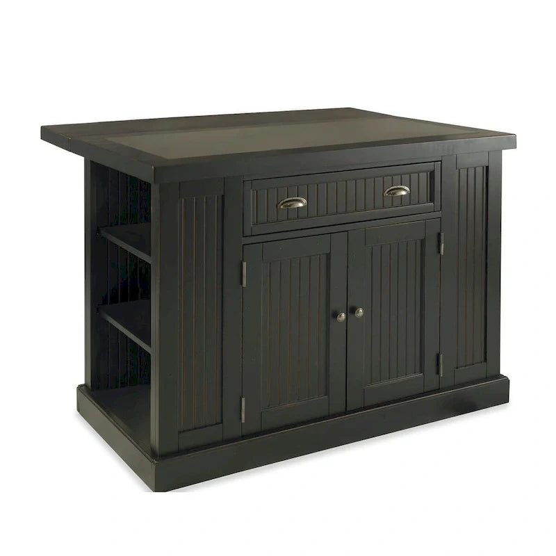 Nantucket Black Wood Kitchen Island with Granite Inlay 4