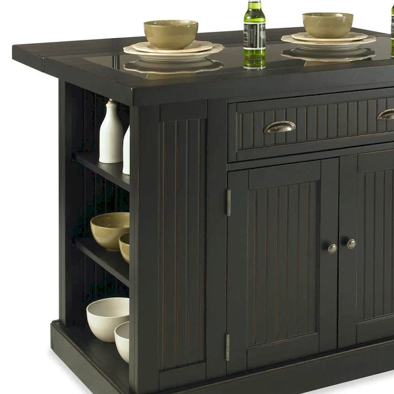 Nantucket Black Wood Kitchen Island with Granite Inlay 6