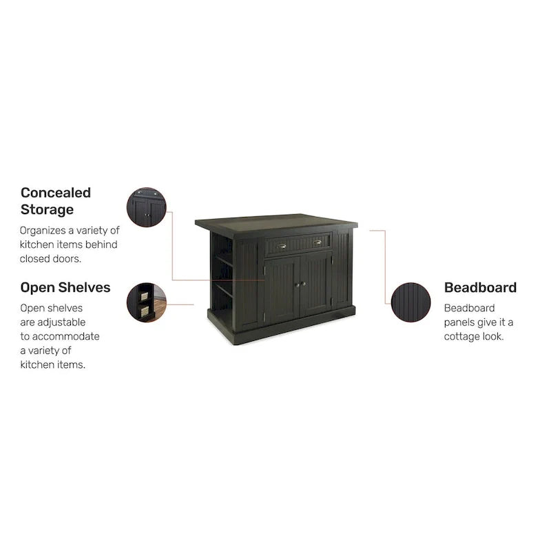 Nantucket Black Wood Kitchen Island with Granite Inlay 7