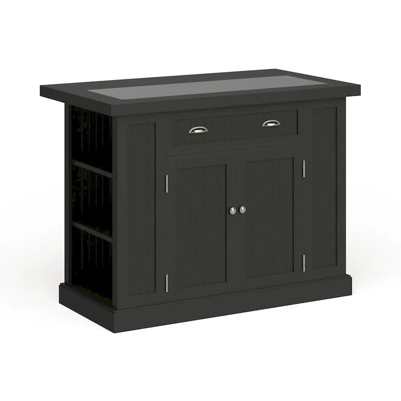 Nantucket Black Wood Kitchen Island with Granite Inlay 9