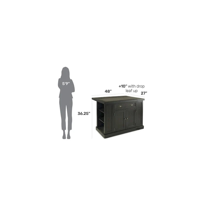 Nantucket Black Wood Kitchen Island with Granite Inlay 12