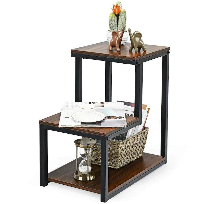 Costway 3-Tier Side Table with Storage Shelf - Versatile Nightstand 1