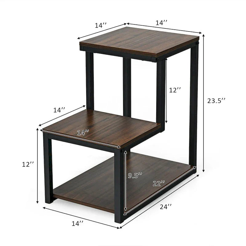 Costway 3-Tier Side Table with Storage Shelf - Versatile Nightstand 2