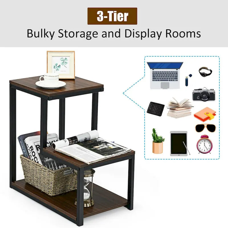 Costway 3-Tier Side Table with Storage Shelf - Versatile Nightstand 5