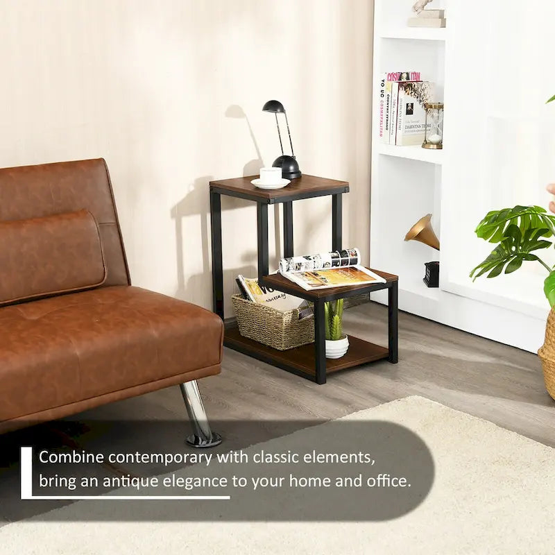 Costway 3-Tier Side Table with Storage Shelf - Versatile Nightstand 6