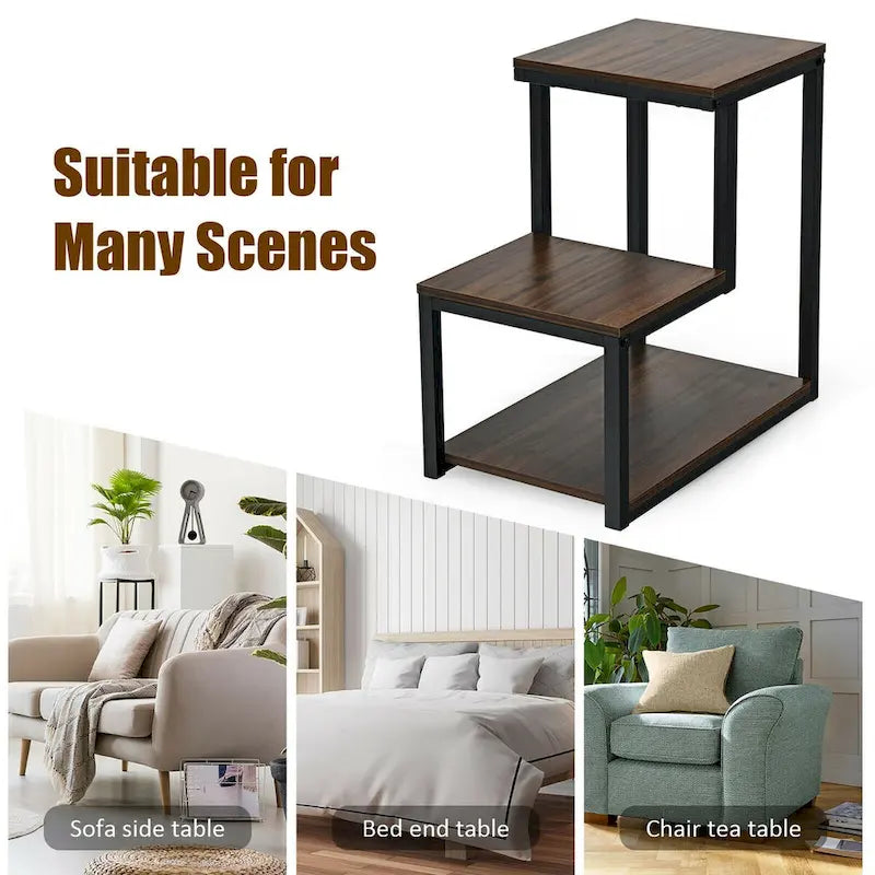 Costway 3-Tier Side Table with Storage Shelf - Versatile Nightstand 7