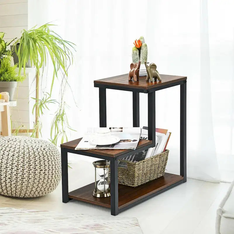 Costway 3-Tier Side Table with Storage Shelf - Versatile Nightstand 11