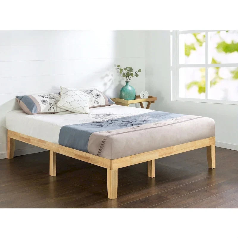 Natural Finish Solid Wood Full-Size Platform Bed Frame 1