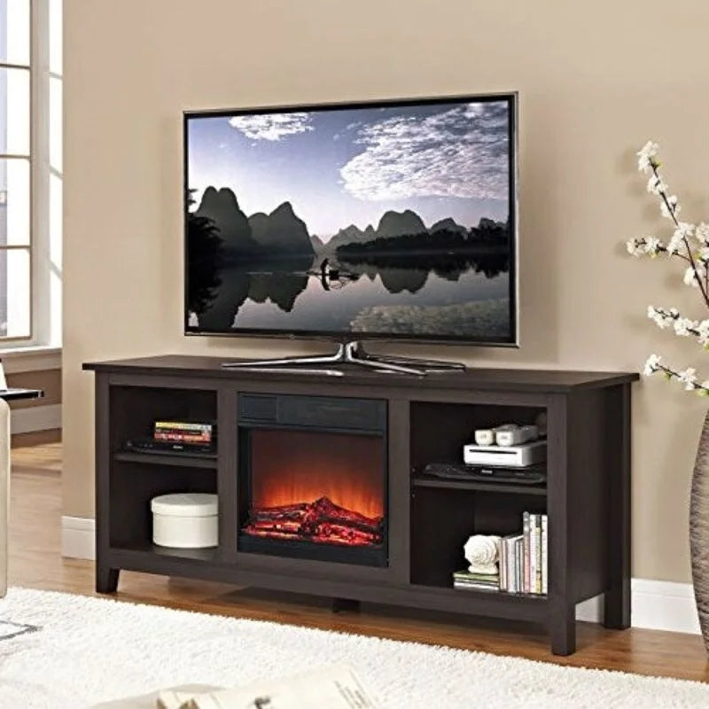 Espresso Wood TV Stand with Electric Fireplace Insert - Dimensions: 16 x 58 x 25 inches 1