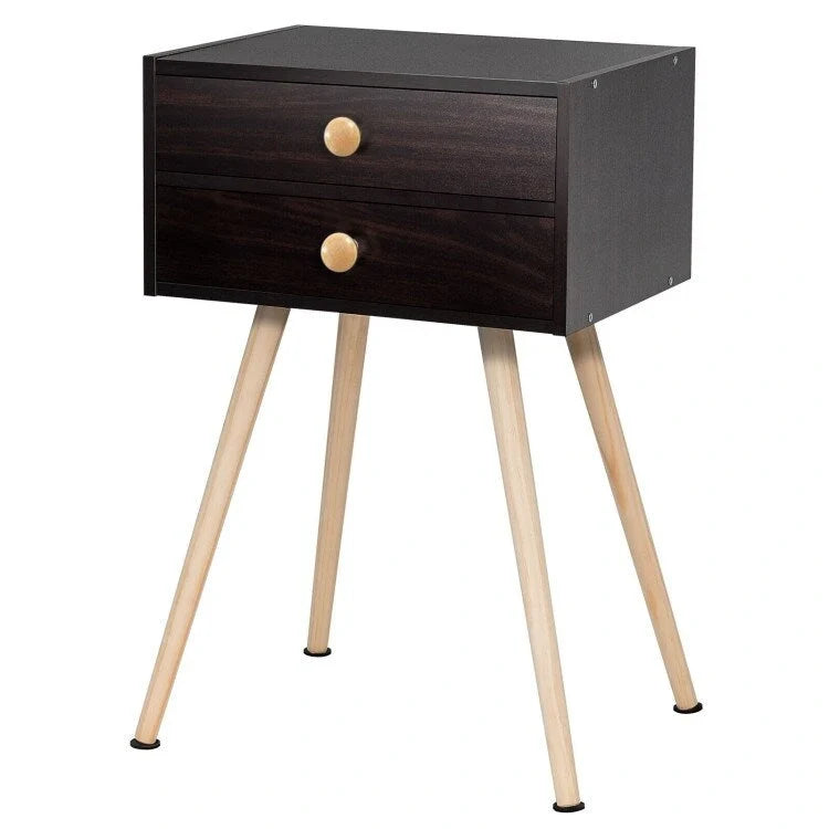 Brown Mid-Century Modern Nightstand with 2 Drawers 5
