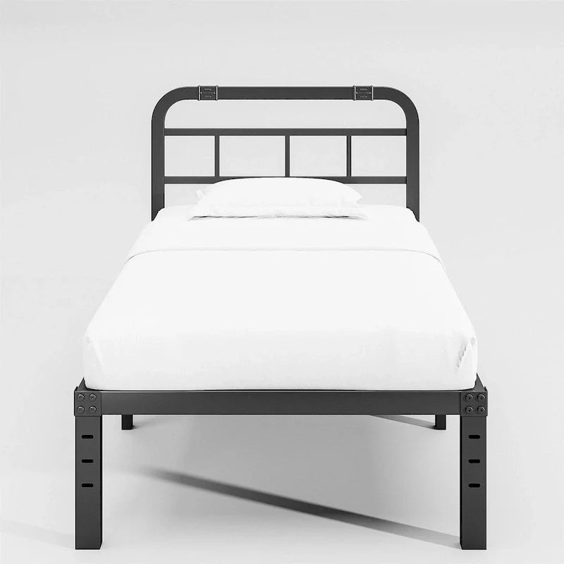 Industrial Metal Bed Frame with Headboard and Reinforced Support 2