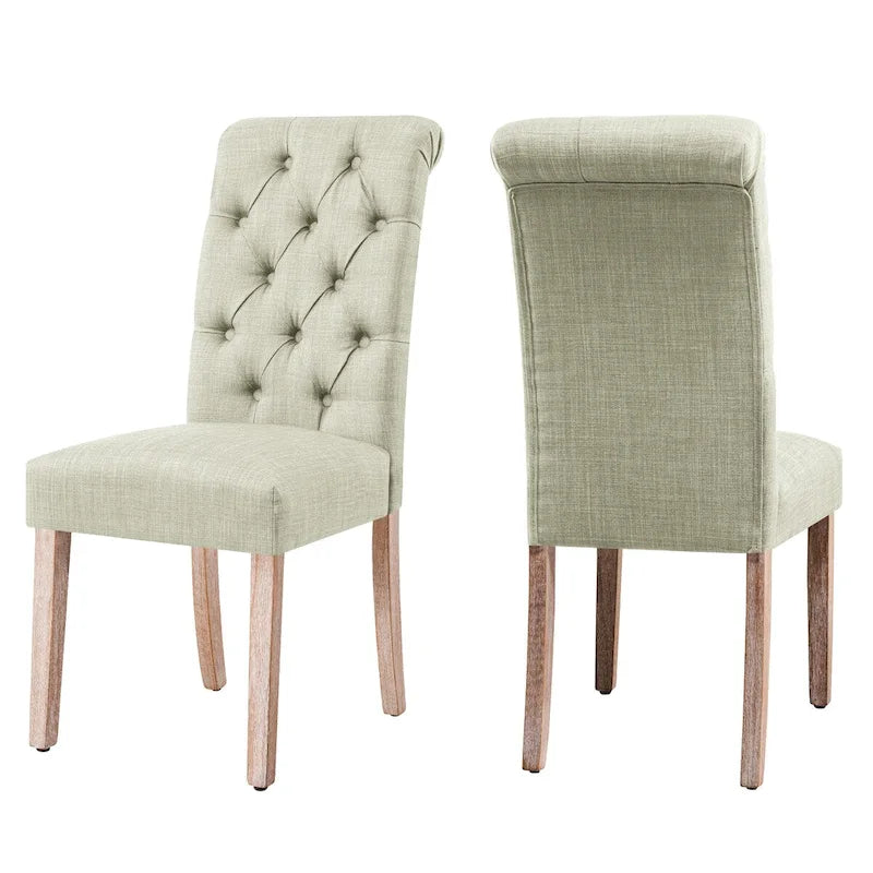 CHUN YI Modern Linen Parsons Dining Chairs - Set of 2 with Button Detail 17