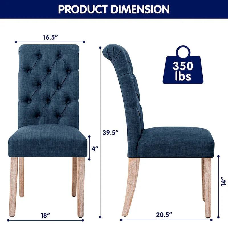 CHUN YI Modern Linen Parsons Dining Chairs - Set of 2 with Button Detail 3