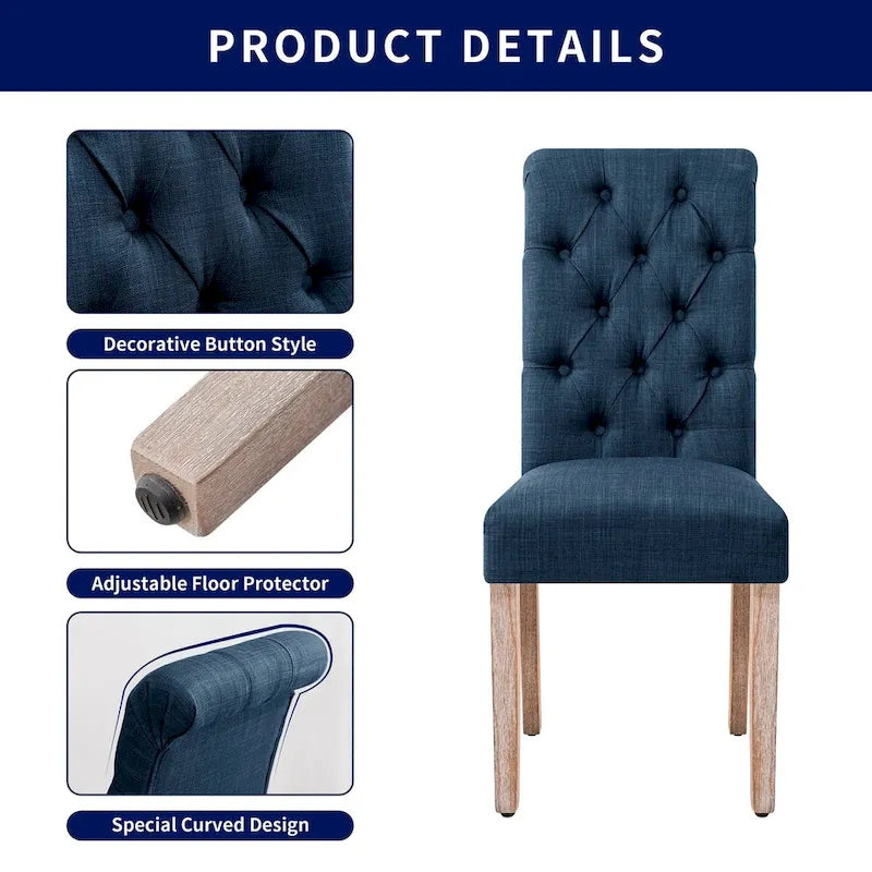 CHUN YI Modern Linen Parsons Dining Chairs - Set of 2 with Button Detail 5