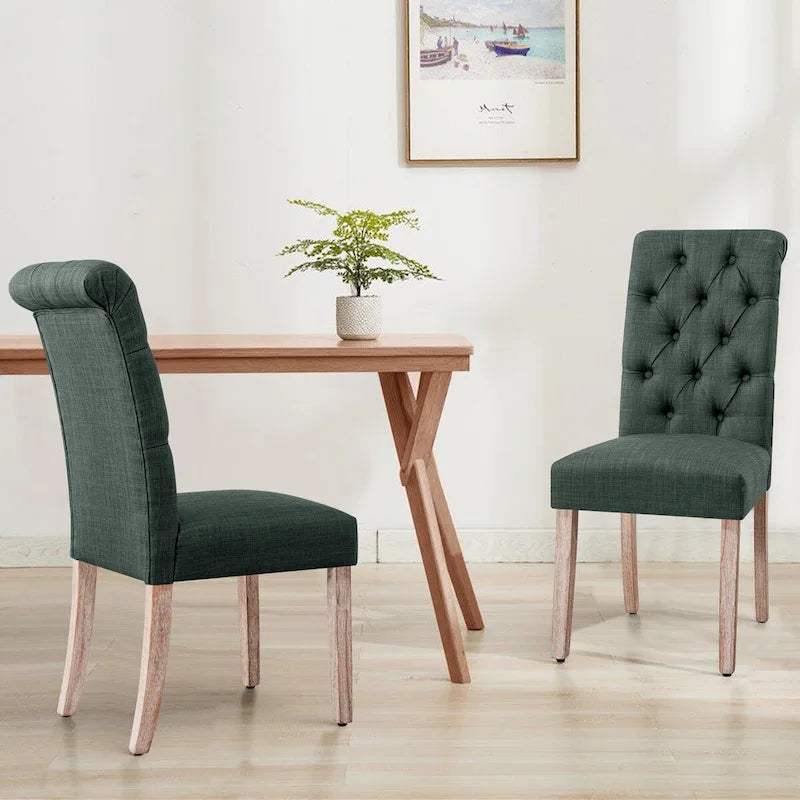 CHUN YI Modern Linen Parsons Dining Chairs - Set of 2 with Button Detail 8