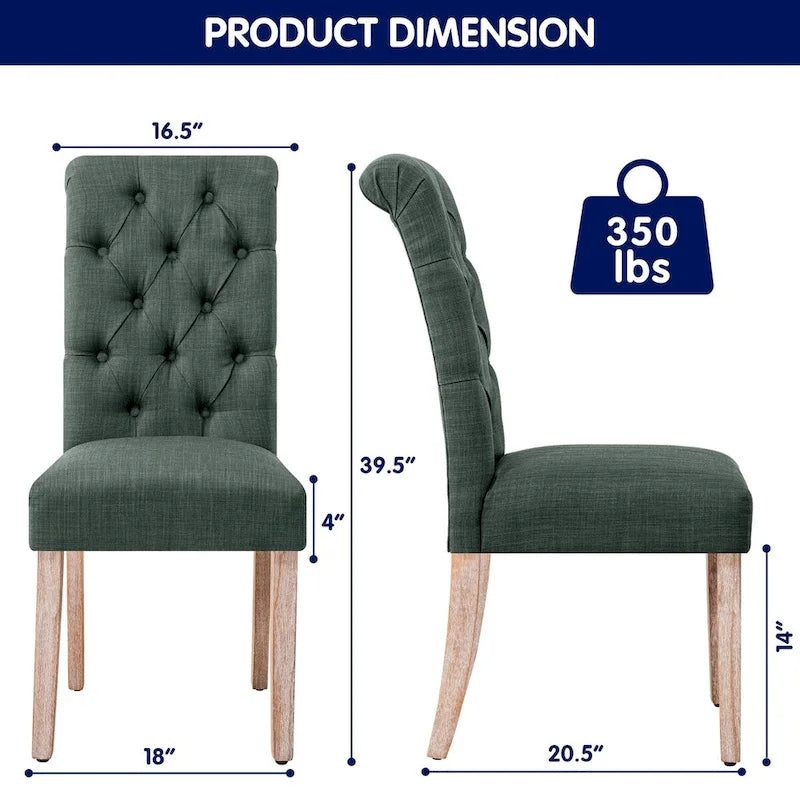 CHUN YI Modern Linen Parsons Dining Chairs - Set of 2 with Button Detail 9